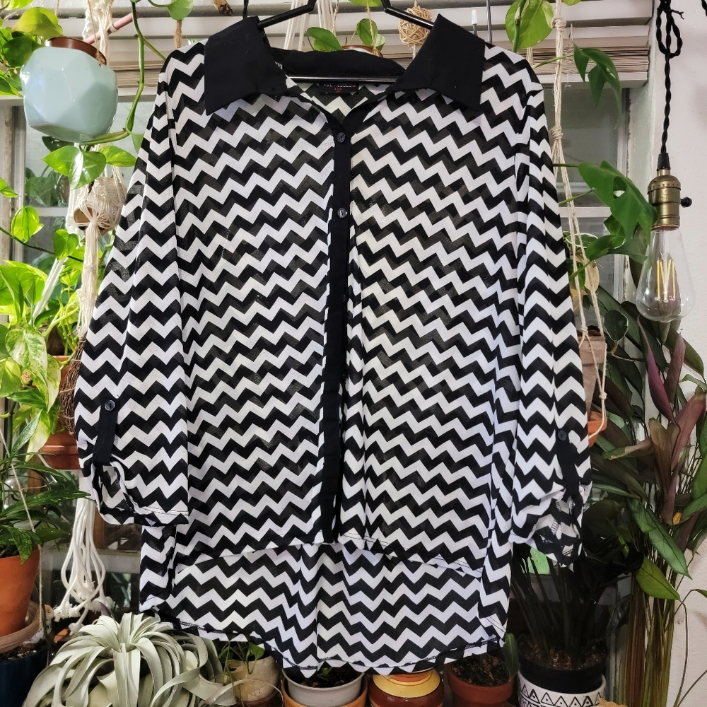 Plus Size Striped HiLo Button Up